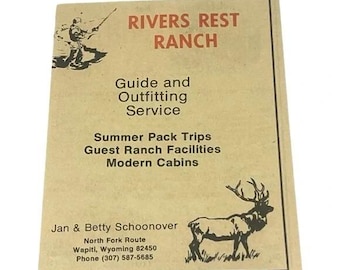 Rivers Rest Ranch Guide and Outfitting Service Wapiti Wyoming Vintage Ad 1970s