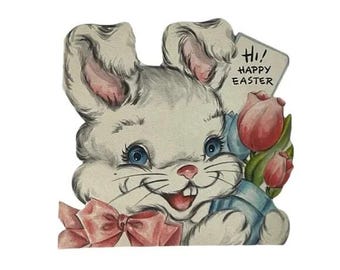 Carte de Pâques vintage Hallmark « Salut, joyeux lapin de Pâques » BBX