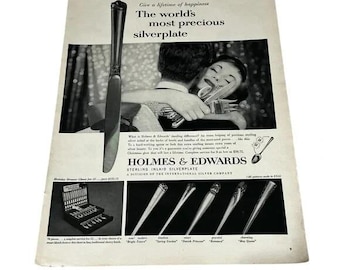 1954 Holmes & Edwards Sterling Inlaid Silverplate Original Vintage Print Ad