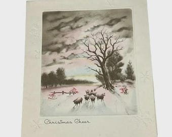 Carte de Noël vintage moutons dans la neige en relief