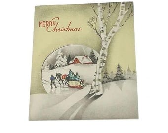 Buon Natale Uomo che guida una slitta trainata da cavalli Cartolina di Natale vintage