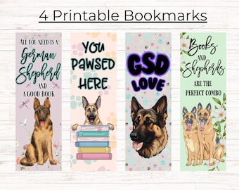German Shepherd Inspired Printable Bookmarks for readers and dog lovers, cute bookmarks, instant download bookmarks