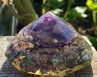 Amethyst - Rose Quartz - Lavender - Mixed Metal Large Resin Diamond for Energy Balancing