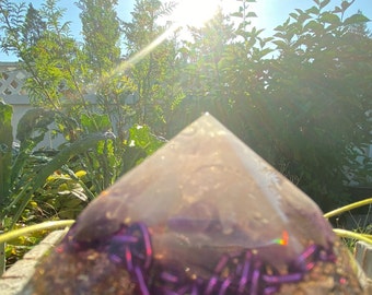 Rose Quartz -Amethyst -  Lavender - Mixed Metal Large Resin Diamond for Energy Balancing - Holographic Metal Foil