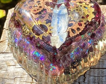 Blue Kyanite & Garnet - Large Heart -Spiritual Healing Tools - Energy Balancing Artwork