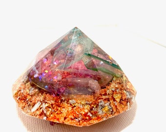 Quartz Crystal Points- Large Resin Mixed Metal Diamond for Energy Balancing