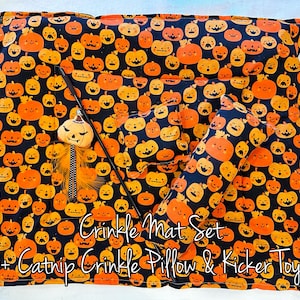 Cozy Catnip Crinkle Mat Set, Catnip, Crinkle Toys, Cat mats, Cat beds, Crinkle cat beds, Cat Fun - 17x20 Padded Mat with Pillow & Kicker Toy