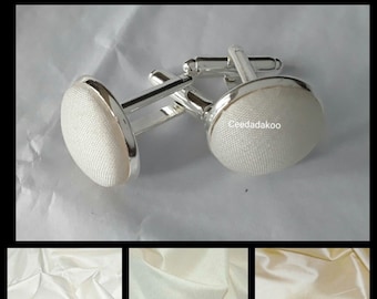 White ivory cream dupioni silk cufflinks groom groomsmen wedding christening cuff links