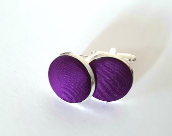Violet purple silk dupion cufflinks groom groomsmen wedding christening cuff links
