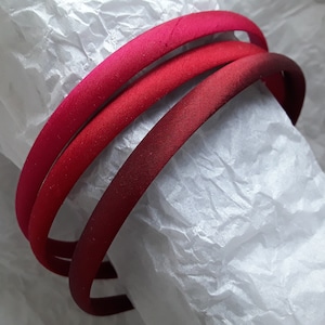 Pure silk dupion headband burgundy rasberry cherry red narrow plain slim skinny dupioni siĺk head band hair head alice band 1cm wide