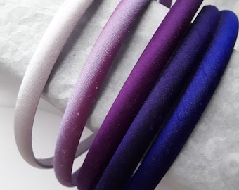 Pure silk dupion headband Lilac lavender pink violet purple skinny narrow plain headband hair head alice band  1cm wide wedding bridesmaid