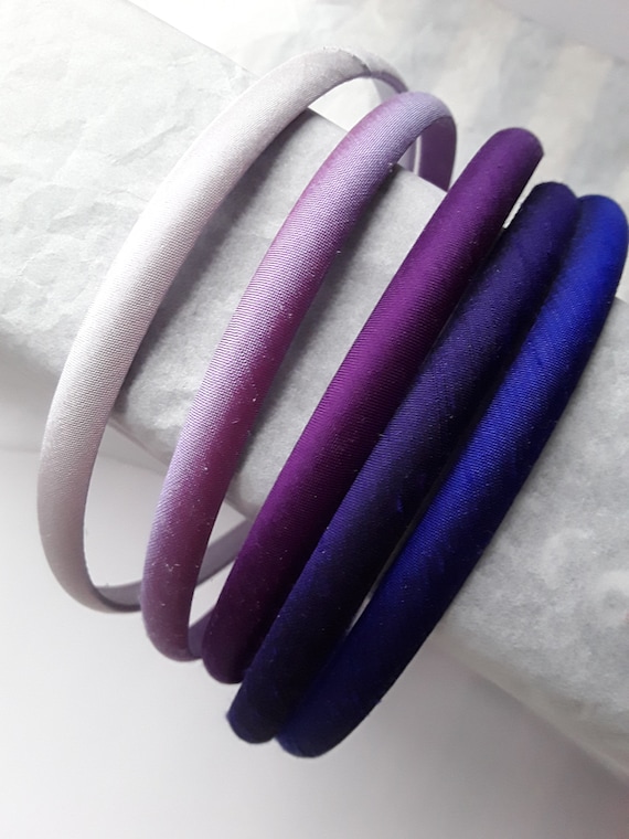 Pure silk dupion headband Lilac lavender pink violet purple skinny narrow plain headband hair head alice band  1cm wide wedding bridesmaid