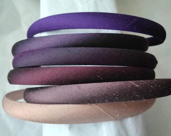 Pure silk dupion headband Blush Dark dusty rose Plum Aubergine violet narrow plain hair head alice band 1cm wide wedding bridesmaid 1cm wide