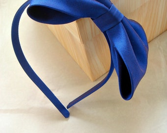 Royal blue dupioni silk alice band with large bow by Agnes