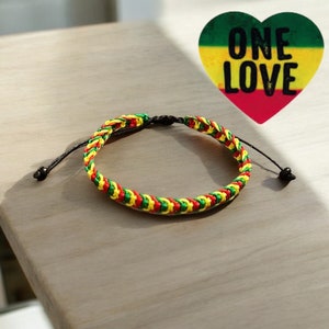 One Love Rasta Bracelet – Handmade Red Yellow Green | Adjustable Unisex Boho Jewelry | Reggae Spiritual Accessory | Positive Vibes Gift
