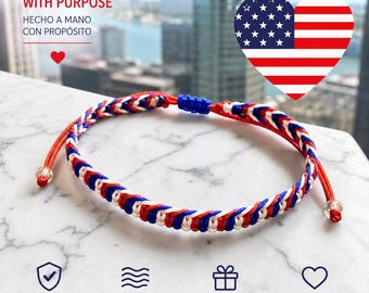 USA Flag Bracelet | Handmade Red White Blue Friendship Bracelet | USA Soccer Fan Gift | World Cup 2026 Jewelry | Adjustable Unisex Bracelet