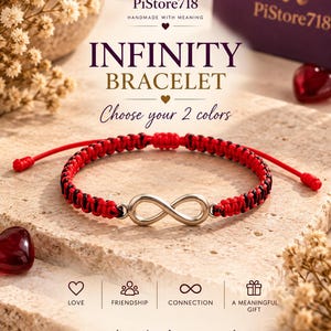 Infinity-armband | Personligt makraméarmband | Anpassat armband i 2 färger | Handgjorda infinitysmycken | Kärleks- och vänskapspresent | Boho