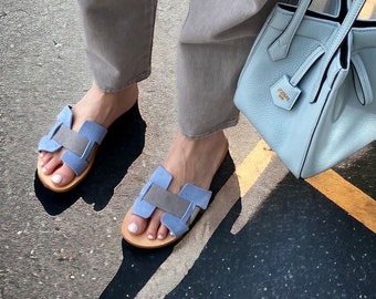 slipper sandal, fashionable, summer sandal, handmade, double color, modern sandal, business shoes, gift for her, first sandas