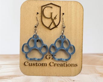 3D Printed Dangling  Earrings - Blue Pet Paws