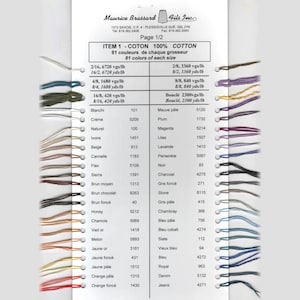 Maurice Brassard - Cotton Color Card - Includes all colors and cotton size samples!