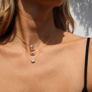 Lab Grown Diamond Bezel Oval Sideways Pendant Necklace/ 14K White,Yellow,Rose Solid Gold/IGI certified/ 1-5 ct/ Dainty Oval Pendant Necklace