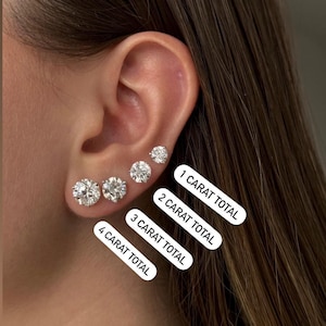 Lab Grown Diamond Stud Earrings/ 0.50-5.0 carat Diamond Studs/White,Yellow,Rose 14K Solid Gold/ IGI certified/ 3-prong Martini/Push Back