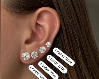 Lab Grown Diamond Stud Earrings/ 0.50-5.0 carat Diamond Studs/DEF color VS Clarity/ 14K Solid Gold/IGI certified /3-prong Martini/Screw Back