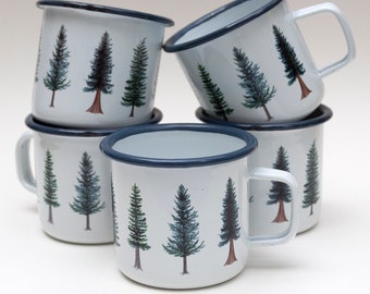 SECONDS SALE: Imperfect Trees Camp Mug / Evergreen Trees Mug / Camping Mug / Enamel Mug / Evergreen Trees