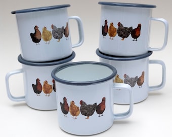 SECONDS SALE: Imperfect Chickens Camp Mug / Chicken Mug / Camping Mug / Enamel Mug / Backyard Chickens