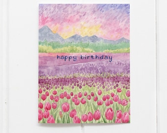 Birthday Card / Tulips Birthday Card / Greeting Card / Watercolor Card / Happy Birthday / Floral Birthday Card / Tulip Birthday