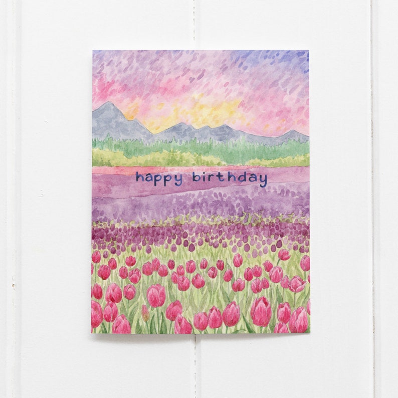 Birthday Card / Tulips Birthday Card / Greeting Card / Watercolor Card / Happy Birthday / Floral Birthday Card / Tulip Birthday image 1