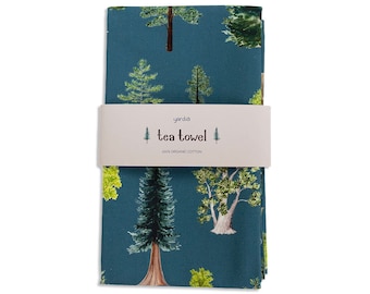 Trees Tea Towel - Organic Cotton Kitchen Towel - Evergreen Trees Towel - Dish Towel - Watercolor Towel - Housewarming Gift - Forest Towel