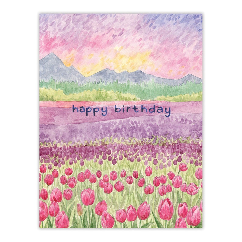 Birthday Card / Tulips Birthday Card / Greeting Card / Watercolor Card / Happy Birthday / Floral Birthday Card / Tulip Birthday image 3