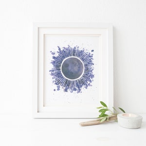 Total Solar Eclipse Art Print / Watercolor / Art Print / Solar Eclipse / Solar Eclipse Gifts / Gifts for Her / Solar Eclipse Art / Moon image 1