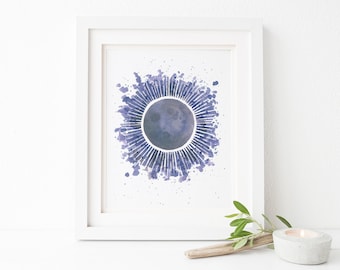 Total Solar Eclipse Art Print / Watercolor / Art Print / Solar Eclipse / Solar Eclipse Gifts / Gifts for Her / Solar Eclipse Art / Moon