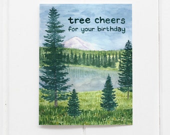 Birthday Card / Tree Pun Card / Greeting Card / Watercolor Card / Happy Birthday / Forest Birthday Card / Hiking Birthday Mountain Birthday