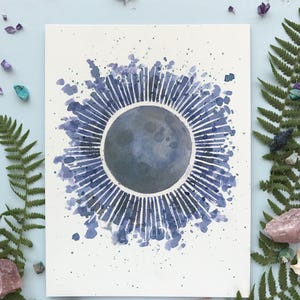 Total Solar Eclipse Art Print / Watercolor / Art Print / Solar Eclipse / Solar Eclipse Gifts / Gifts for Her / Solar Eclipse Art / Moon image 3