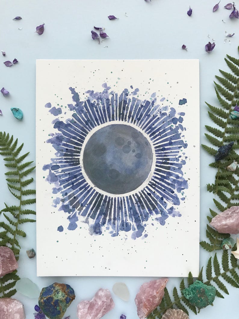 Total Solar Eclipse Art Print / Watercolor / Art Print / Solar Eclipse / Solar Eclipse Gifts / Gifts for Her / Solar Eclipse Art / Moon image 3