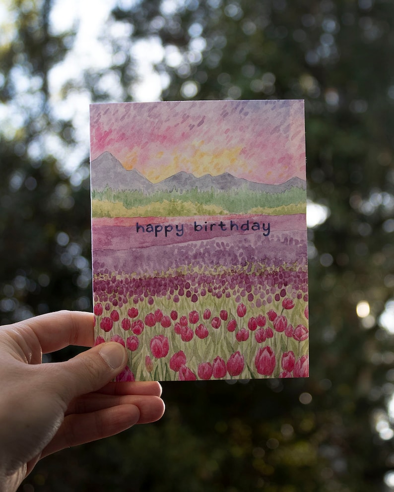 Birthday Card / Tulips Birthday Card / Greeting Card / Watercolor Card / Happy Birthday / Floral Birthday Card / Tulip Birthday image 2