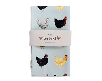 Chickens Tea Towel - Organic Cotton Kitchen Towel - Chicken Towel - Dish Towel - Watercolor Towel - Housewarming Gift - Hens Tea Towel