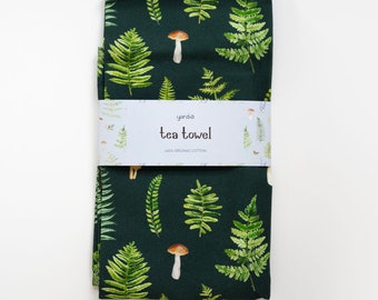 Fern Tea Towel - Organic Cotton Kitchen Towel - Ferns Towel - Dish Towel - Watercolor Towel - Housewarming Gift - Forest Towel - Cottagecore