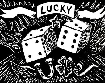 Lucky Dice - Linocut Print