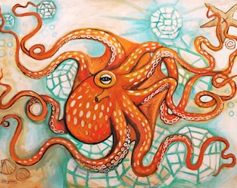 Orange Octopus - LARGE Print