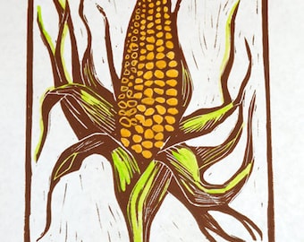 Harvest Corn - Linocut Print