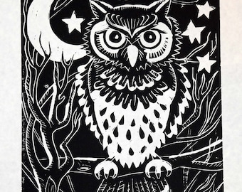 Night Owl - Linocut Print