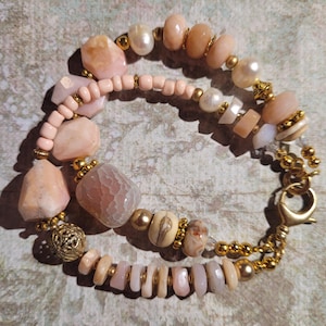 Pink and gold Peruvian opal bracelet