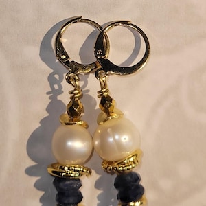 Blue kyanite and pearl earrings