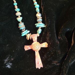 Copper cross and turquoise necklace