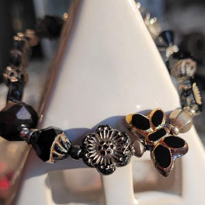 Black Czech glass floral bracelet