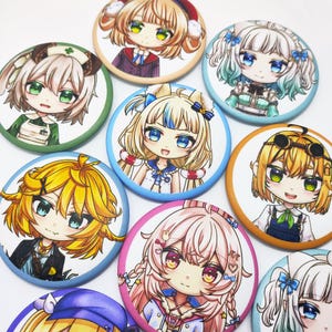 VTubers- Saba, Dokibird, Nimi, Dooby3D, Ironmouse, Ui, Pippa & Chibidoki 2.25"Button Pins | Maerachii